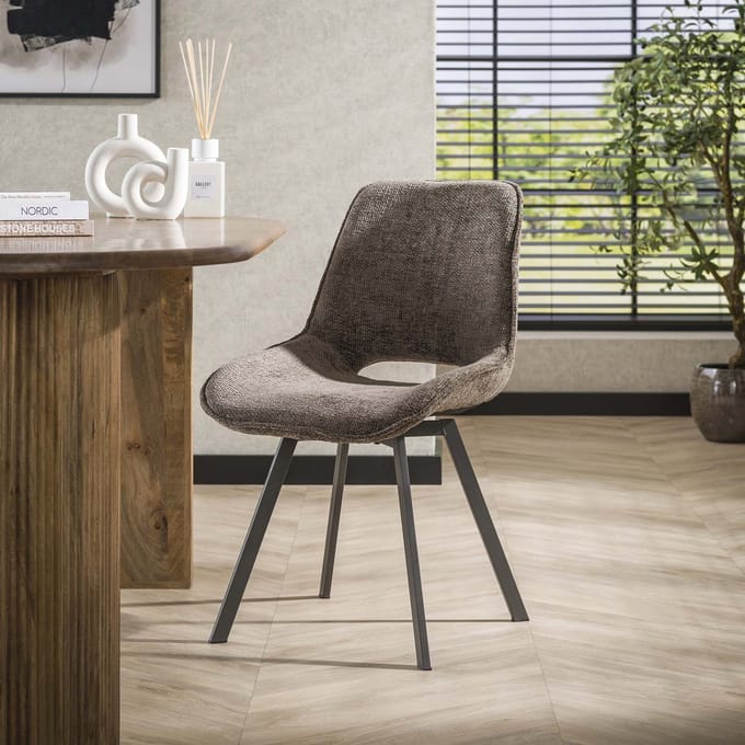 Dimehouse Set van 4 eetkamerstoelen Riviera Rich Taupe draaibaar - Chenille - Scandinavisch & Basic