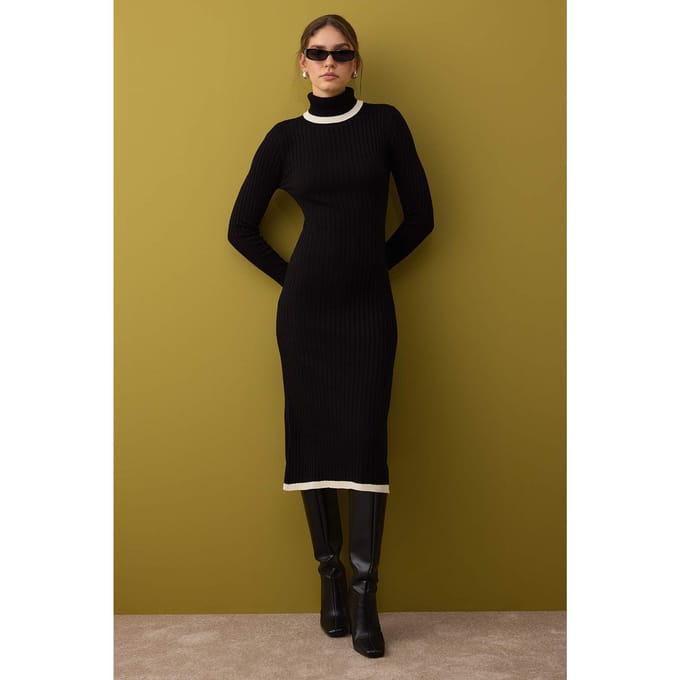 Midi-jurk voor dames met kleurblokken, lange pasvorm, casual model