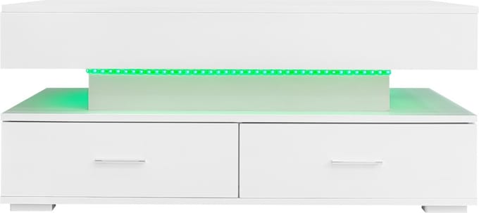 MODFU Witte hydraulische salontafel 100x50x44 cm — LED, Bluetooth app, 2 lades, open opbergruimte