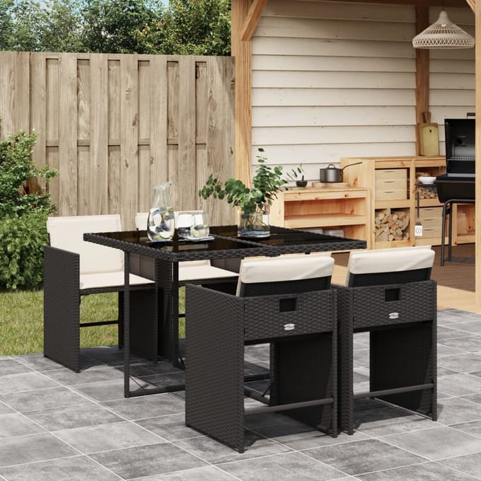vidaXL - 5-delige - Tuinset - met - kussens - poly - rattan - zwart
