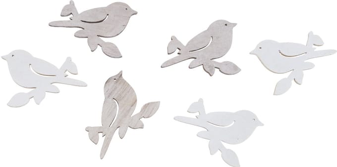 Strooidecoratie hout lente vogeldecoratie naturel wit 4cm 72 st, 72 St