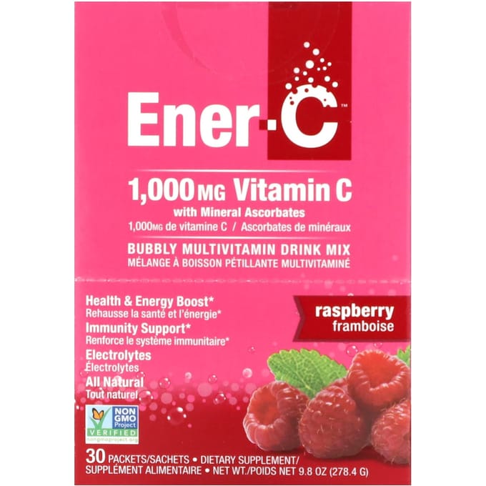 Ener-C, Vitamine C, Mélange pour Boisson Multivitamines, Framboise, 1 000 mg, 30 Sachets, 9,28 g (0,3 oz) Chaque
