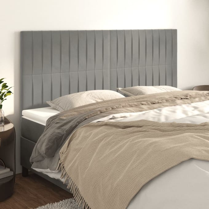 vidaXL - Hoofdbord - lichtgrijs - 160x5x118/128 - cm - fluweel