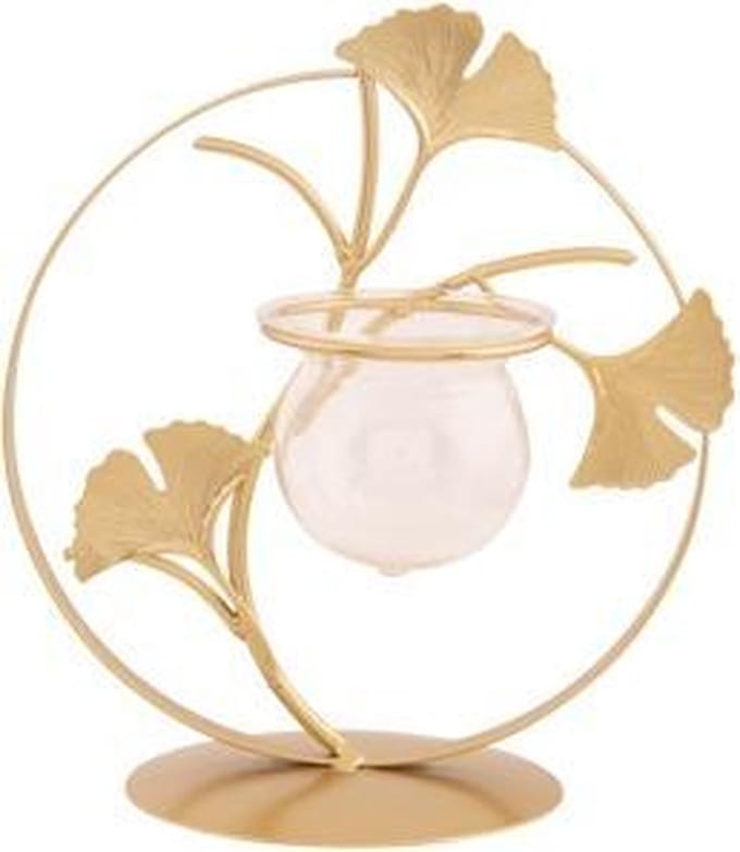 Cosy @ Home Houder Gingko 1x Glass Vase Goud 17,5x11