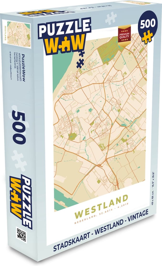 Puzzel Stadskaart - Westland - Vintage - Legpuzzel - Puzzel 500 stukjes - Plattegrond