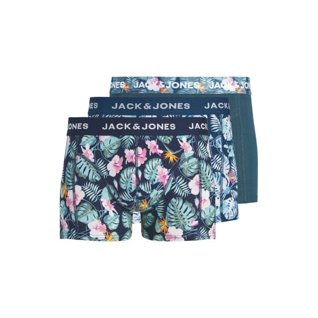 Jack & Jones Heren Boxershorts Trunks JACBUSTER 3-Pack Blauw/Groen Gebloemd - Maat M