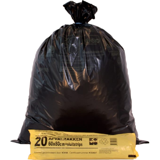 Vuilniszak Komo 60 liter zwart rol à 20 stuks