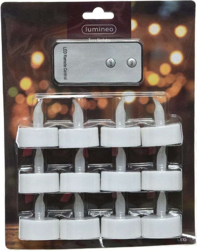 Lumineo LED waxinelichtjes - 12x st - wit -met afstandsbediening