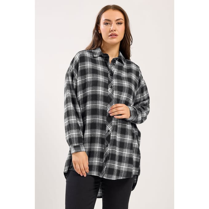 Yours Zwart Geruit Oversized Overhemd Size 46