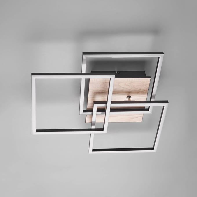 Reality Leuchten LED plafondlamp Mobile 3-lamps afstandsb. hout