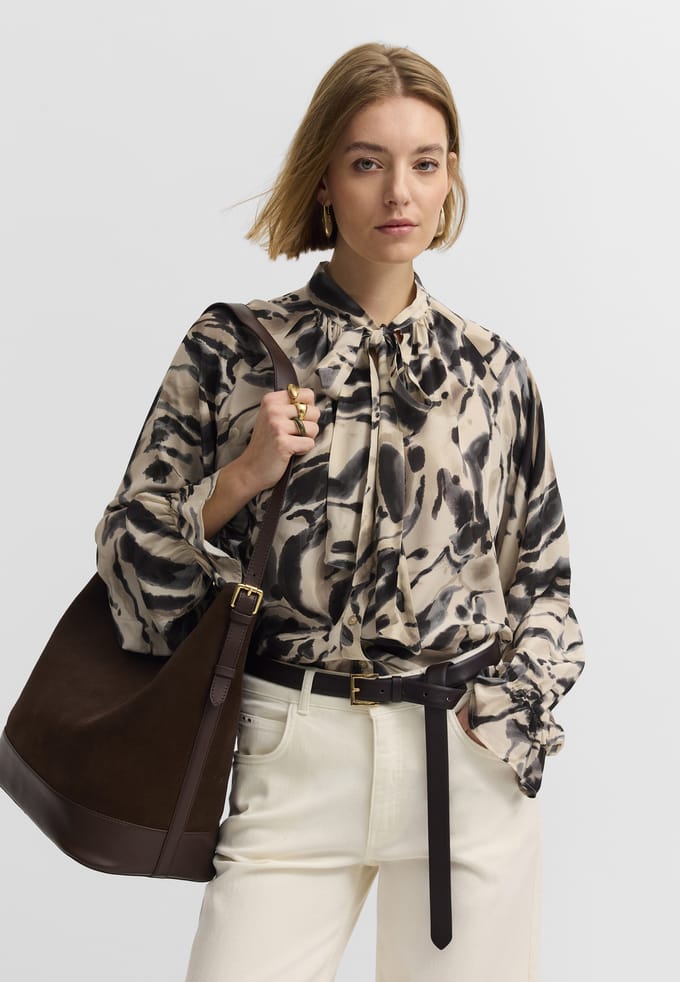 Bugatti Damen Blouse van viscose met grafische print en strik