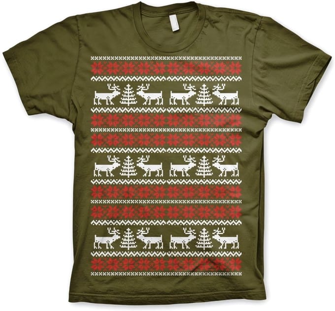 Heren Tshirt -M- Christmas Knit Pattern Groen