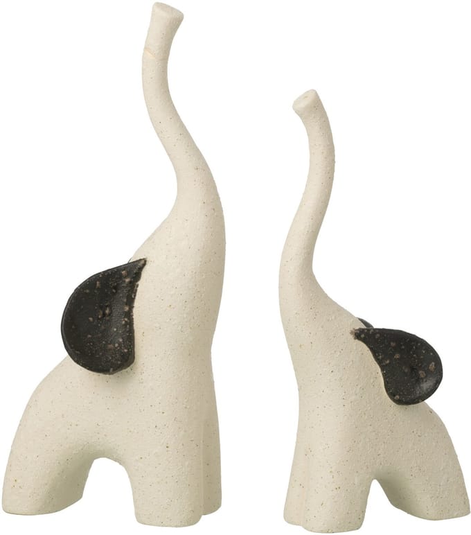 J-Line decoratie Olifant Modern - steengoed - wit/zwart - set van 2