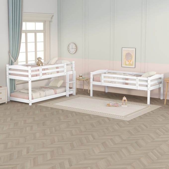 Stapelbed 90x200 cm - kinderbed - drie lagen - zonder matras - wit