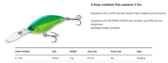 Yo Zuri Duel 3DS Crank Deep Diver 65 mm drijvend kunstaas F1158-CF (9264)