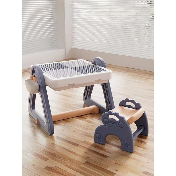 Ensemble de chaises pour enfants, table d'étude, planche à dessin multifonctionnelle éducative, table de construction de tuyaux enfichables DIY 35*28*18cm gray