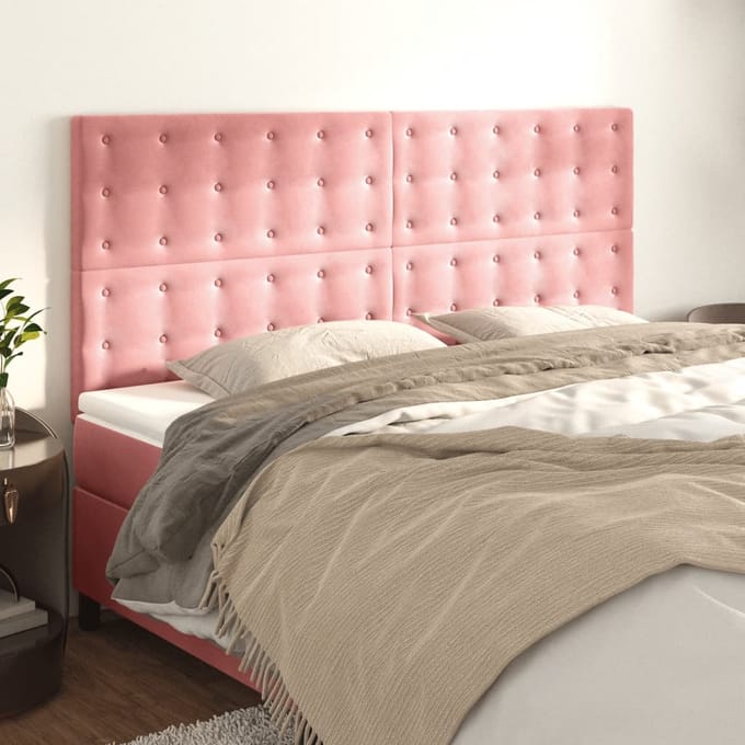 vidaXL - Hoofdbord - roze - 200x5x118/128 - cm - fluweel