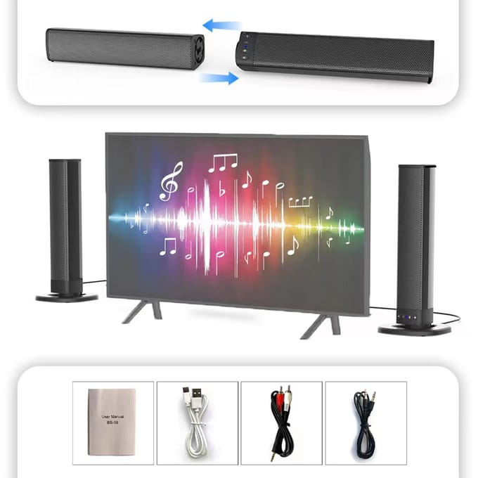 BS-36 Afneembare Lange Luidspreker Thuis Buiten TV Computer Echo Muur BT Audio Metalen Luidspreker Mesh zwart