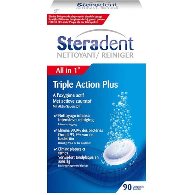 Steradent Kunstgebit Reiniger - Triple Action Plus - 90 stuks