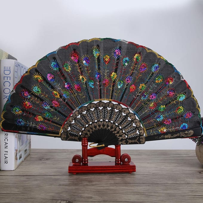 Chinese Waaier Decoratieve Standaard Handige Waaier Displayhouder Bamboe Vouwwaaier Standaard(Dof rood) gray