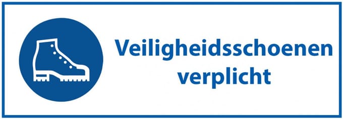 Veiligheidsschoenen verplicht sticker met tekst 400 x 150 mm
