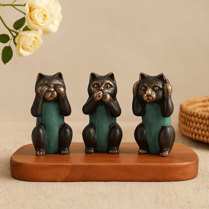 Feng Shui Katten Beeldjes - Zien, Horen & Zwijgen - Set van 3 - 9x7x2cm