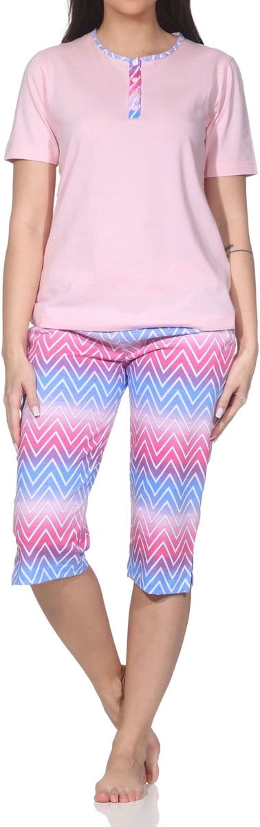 Normann dames capri-pyjama met korte mouwen – modern zigzagdesign – ook in grote maten