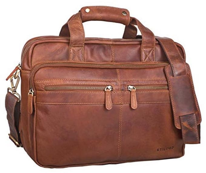 Vintage Leren Leraar Tas voor Laptop met Drievoudige Scheiding