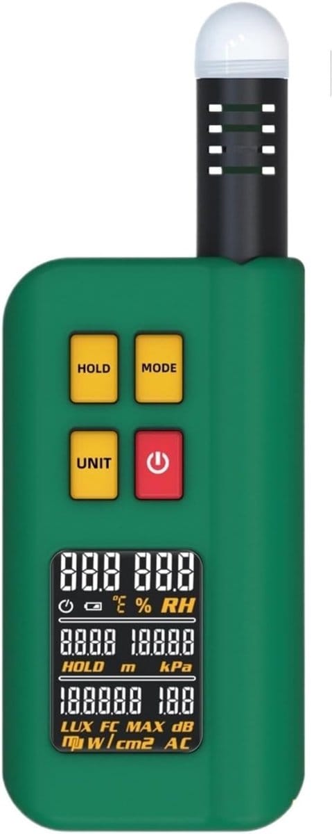 Omgevingsdetector - Meetinstrument - Milieu Monitoren - 6-in-1 Functies - Compact Formaat - Zwart
