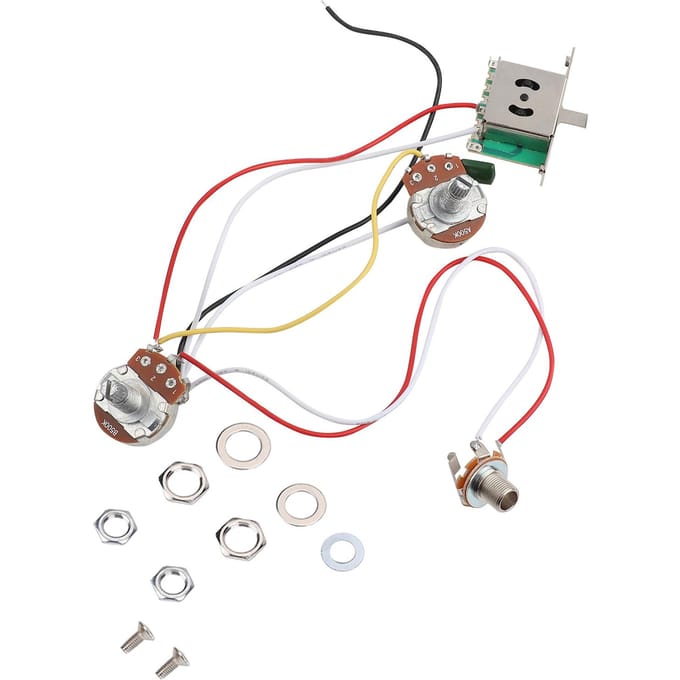 Elektrische Gitaar Metallic Bedradingsharnas Voorbedrade Kit 3-weg Schakelaar Potmeters Set wit