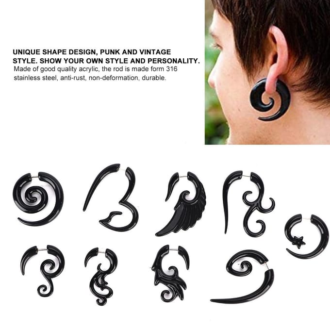 Ensemble de 9 boucles d'oreilles en acrylique style punk black