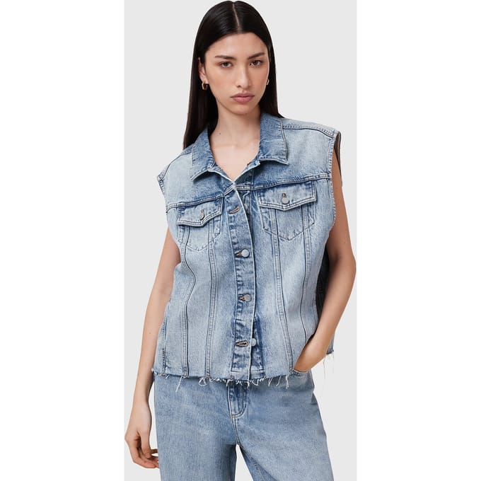 AllSaints Laura Emb Sl Jacket Light Indigo Größe: M/L | Gilets Outlet | Damen | Blau