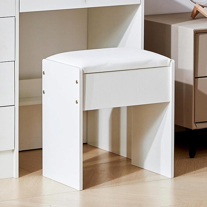 Gestoffeerde moderne make-uptafel kruk - wit - voor woonkamer en slaapkamer - 36 x 24 x 42 cm
