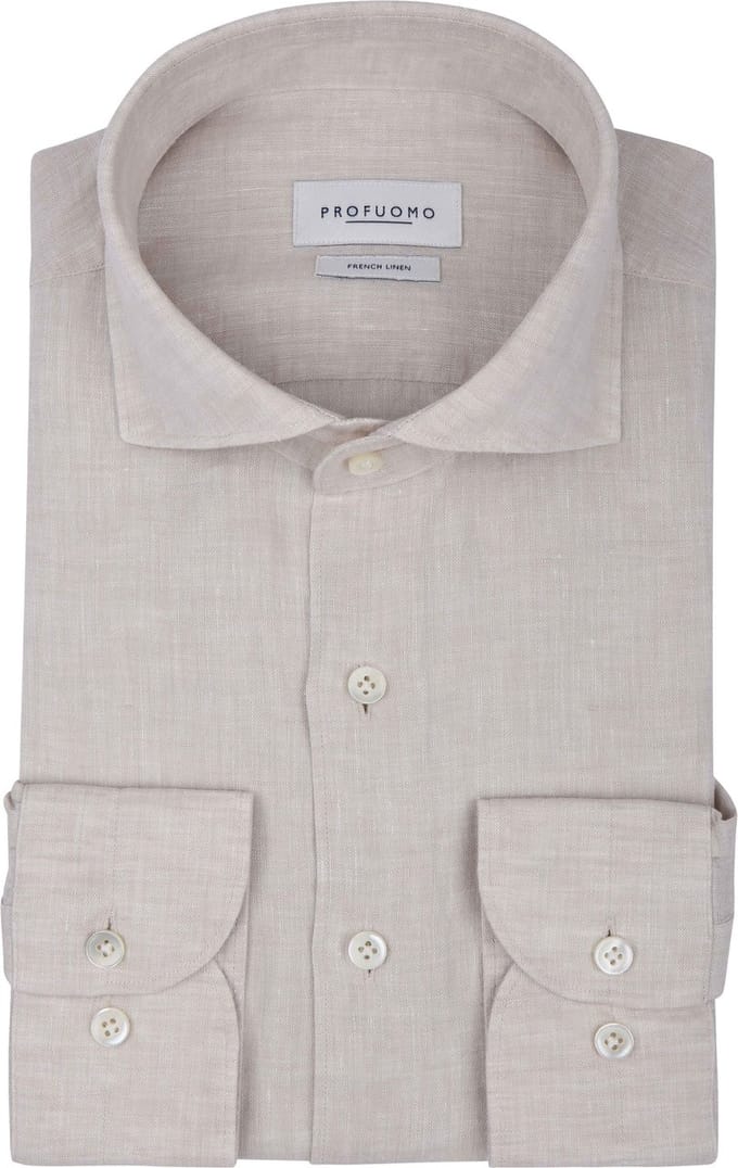 Profuomo Overhemd Linnen Sand - Maat 39 - Heren - Overhemden Casual