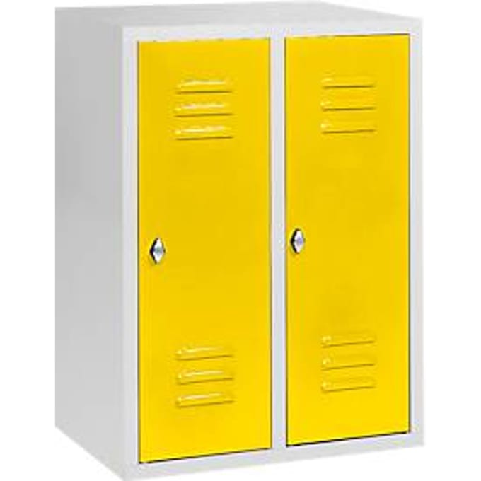 Halfhoge kledinglocker, 2 compartimenten, 300 mm, draaigrendelslot, lichtgrijs/zinkgeel