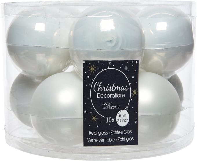 10 kerstballen winterwit emaille 60 mm