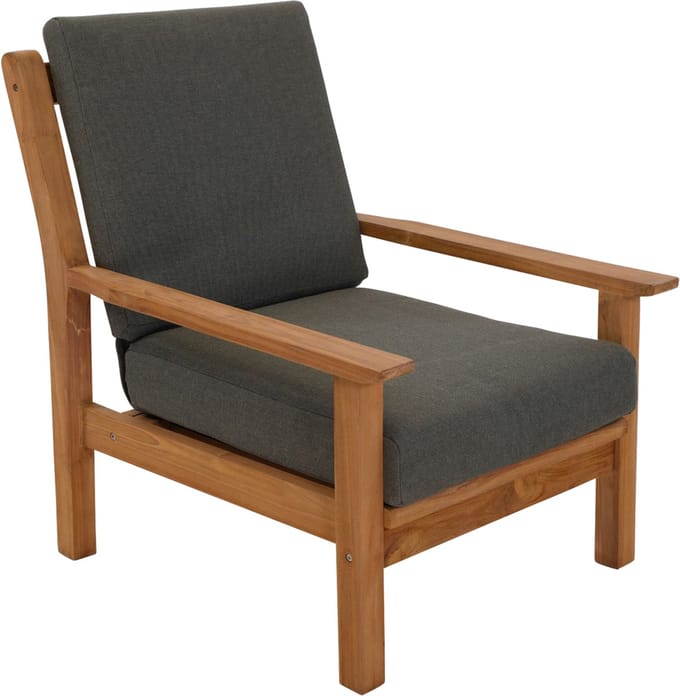 Les - Teak loungestoel naturel met grijs zitkussen