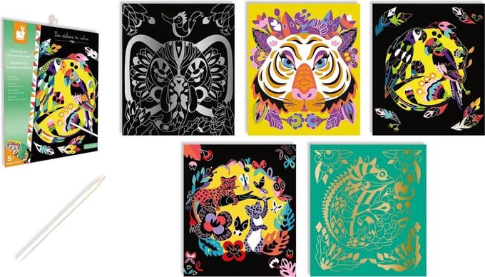 Janod - Les Ateliers Du Calme - Scratch Art - Dieren Van De Wereld - Knutselset