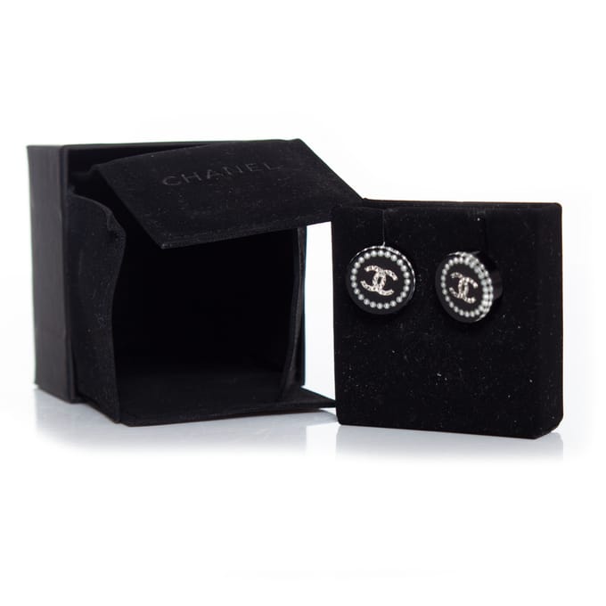 Chanel ronde oorbellen met parels en rhinestones