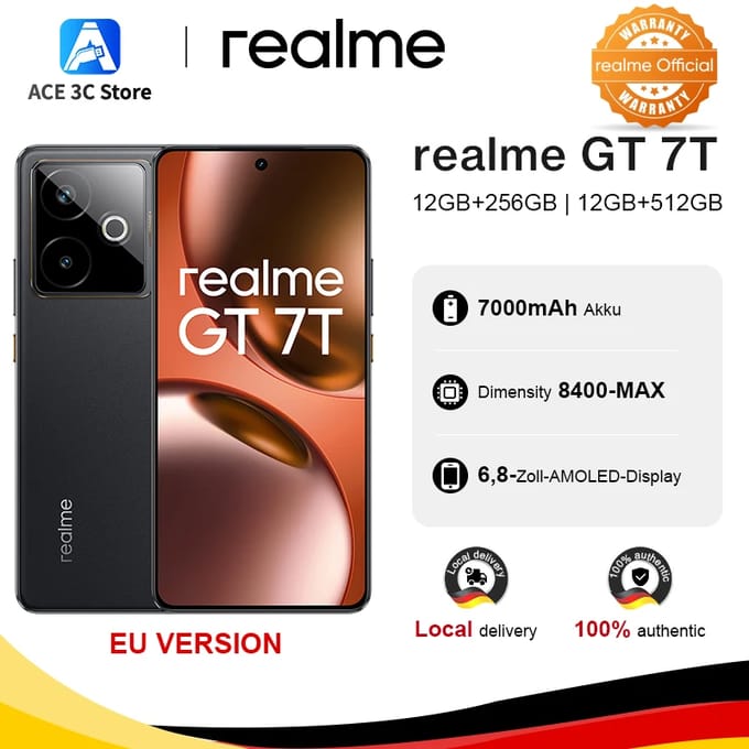 Smartphone - realme GT 7T 5G Global Version AI Mediatek Dimensity 8400 Max 6,8" AMOLED-display 7000 mAh Batterij 120 W Opladen