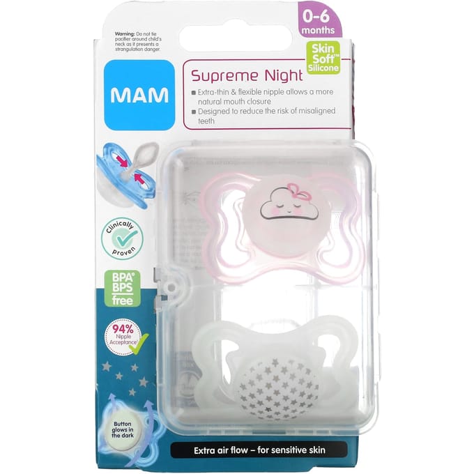 Supreme Nacht, 0-6 maanden, Roze/Transparant, 2-pack white