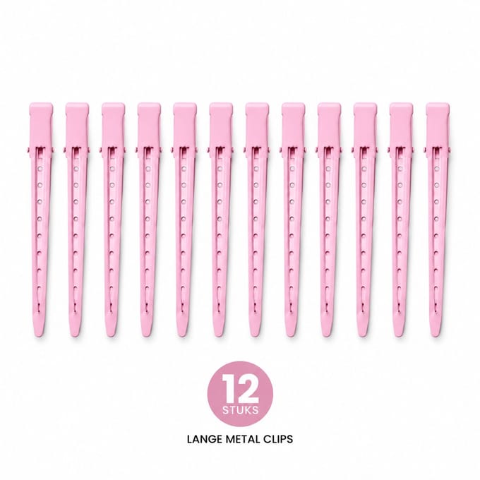 Haar in Stijl® 12 Metal Clips Roze - Afdeelklemmen - Haartools - 8.5 cm