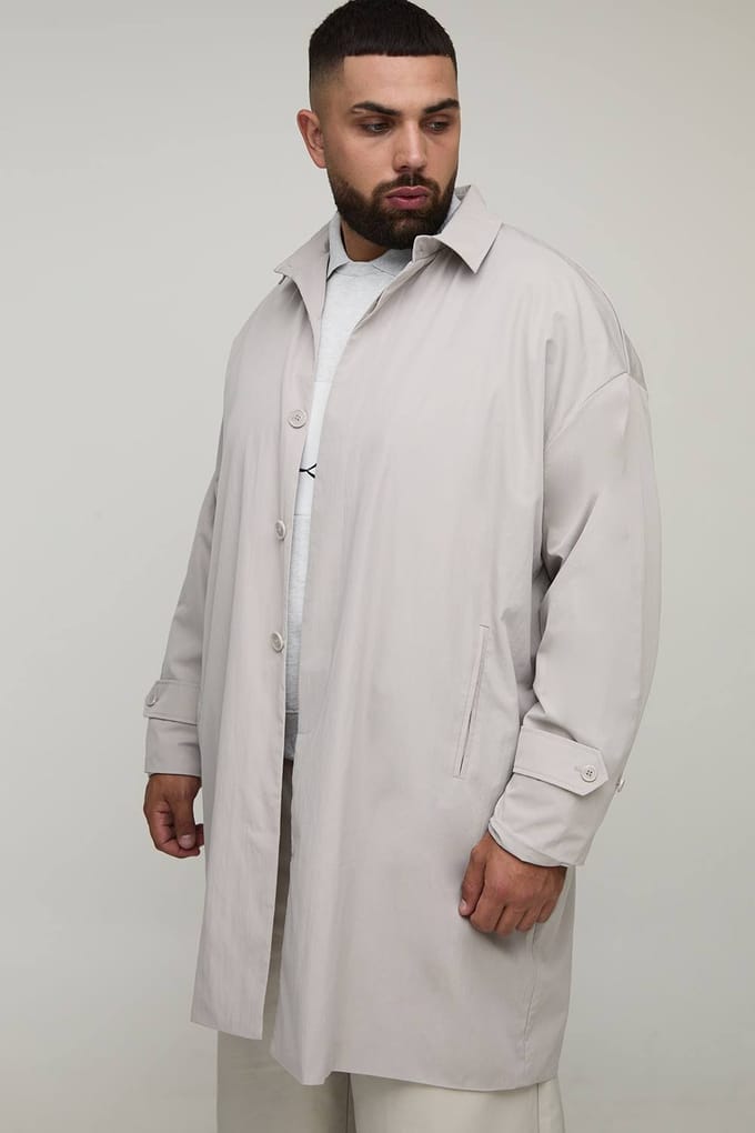 Plus Crinkle Oversized Mac | Grey | Size 2XL
