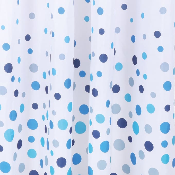 Differnz Douchegordijn Circles â€“ 120 x 200 cm â€“ Verzwaard â€“ 100% Polyester â€“ Wit/Blauw