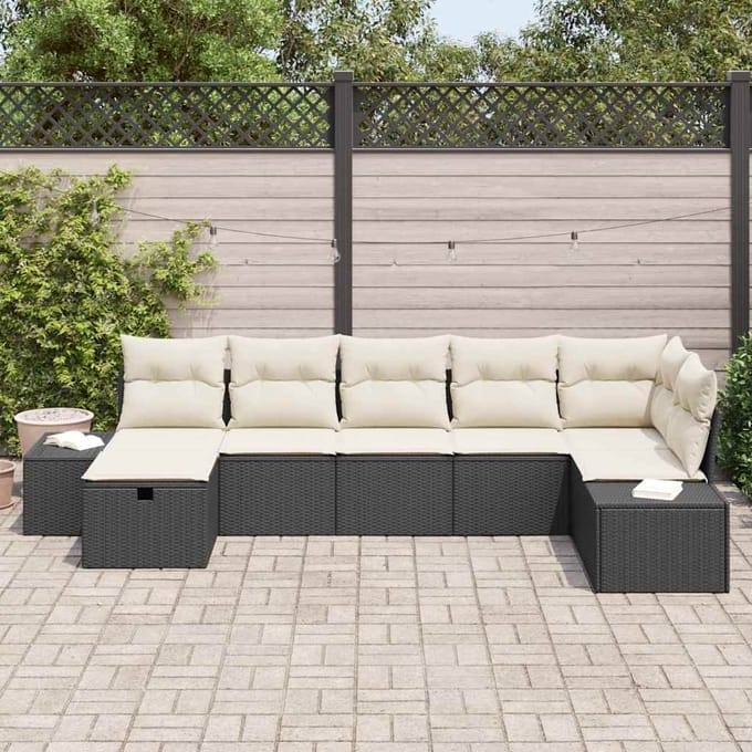 vidaXL Bankstel met kussen 8 pcs poly rattan