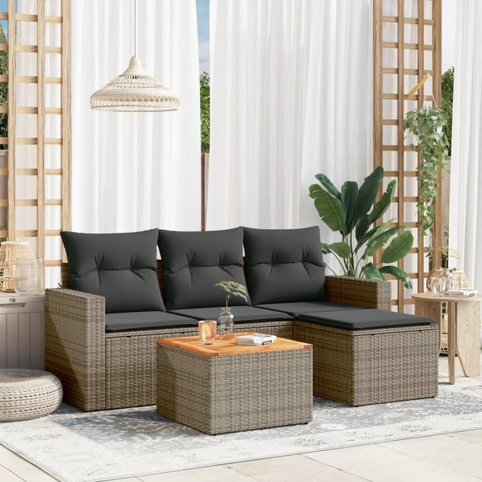 vidaXL - 5-delige - Loungeset - met - kussens - poly - rattan - grijs
