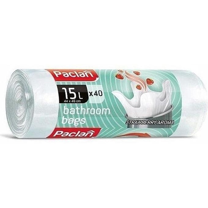 Paclan Bathroom Line – Geurafvalzakken – 15L – Trekkoord – Aardbeiengeur