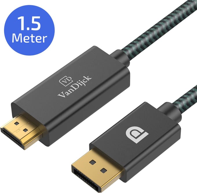 VanDijck DisplayPort naar HDMI Kabel – DP naar HDMI – 4K60Hz – 1.5 Meter – Zwart