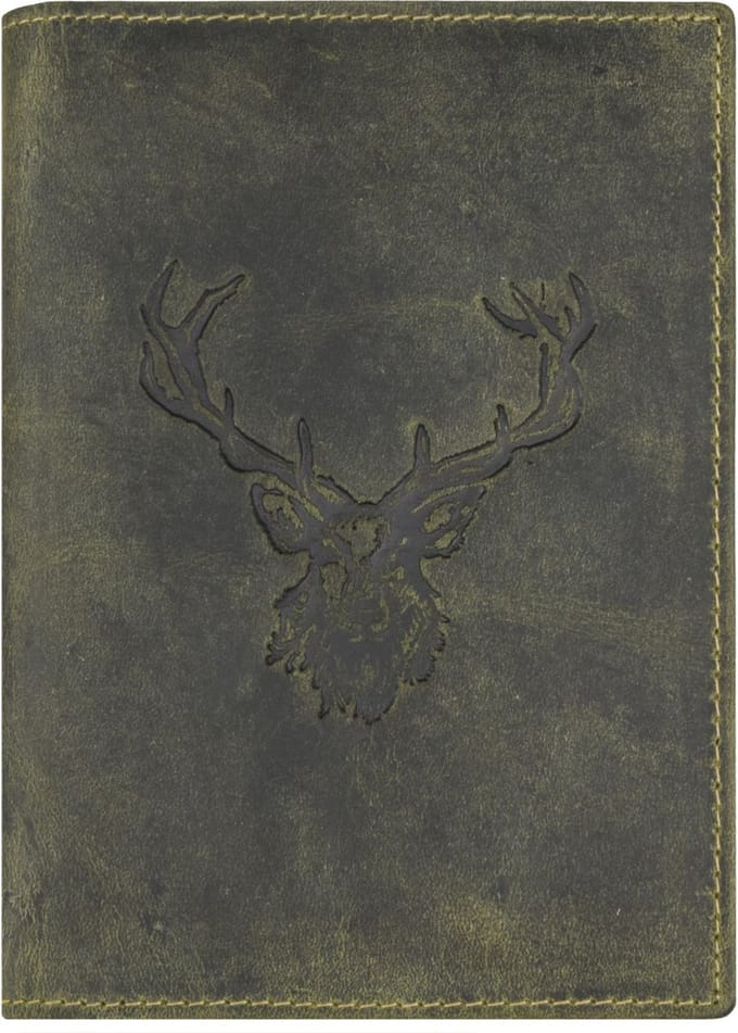 Greenburry Vintage Stag ID Case Leer 12 cm - oliv