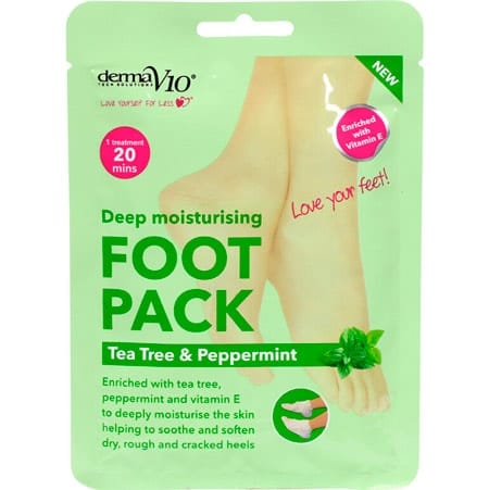DermaV10 Deep Moisturising Foot Pack Tea Tree &amp; Peppermint 1 Paar